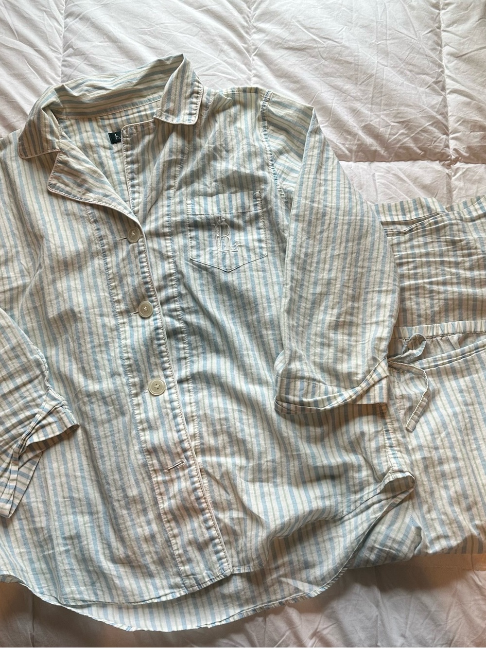 Lauren Ralph Lauren Light Blue & Cream Striped Women's Pajama Set